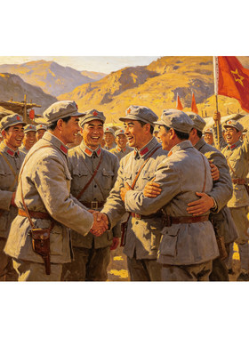 红色革命油画 三大主力会师 红色革命展览馆装饰画 陕北革命油画