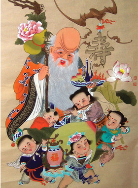 中国传统风老寿星酒吧餐馆吉祥画