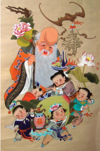 中国传统吉祥画 工笔人物 老寿星 祝寿图 家居酒吧餐馆装饰画