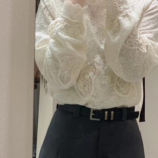 羊毛暖歌 福运来葫芦羊毛花边领蕾丝上衣 万能搭配立体浮雕上衣