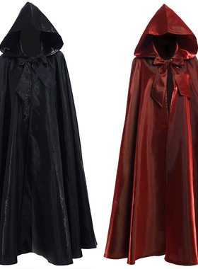 男女通用成人长款披肩中世纪亮面连帽斗篷万圣节派对角色扮演披风