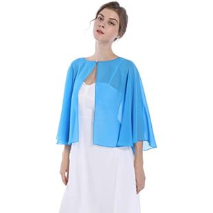 欧美女士短款 斗篷外出防晒衣 圆领雪纺披风黑白色百搭披肩蓝色薄款