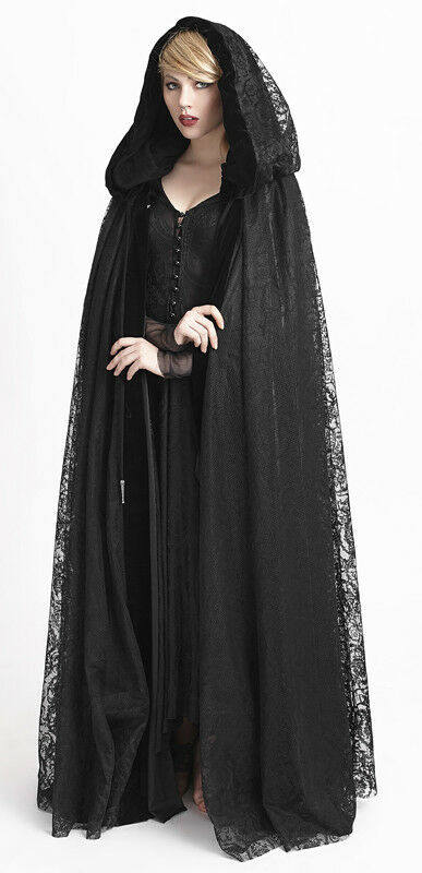 万圣节cos演出女巫蕾丝网纱披风连帽黑色双层舞台表演斗篷