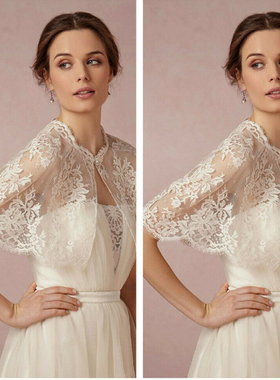 时尚新款女士蕾丝短款小披肩纯色宽松圆领罩衫搭配裙子一粒扣外搭