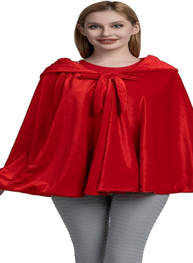 万圣节红色成人披风cosplay吸血鬼斗篷短款黑丝绒男女表演舞台装*