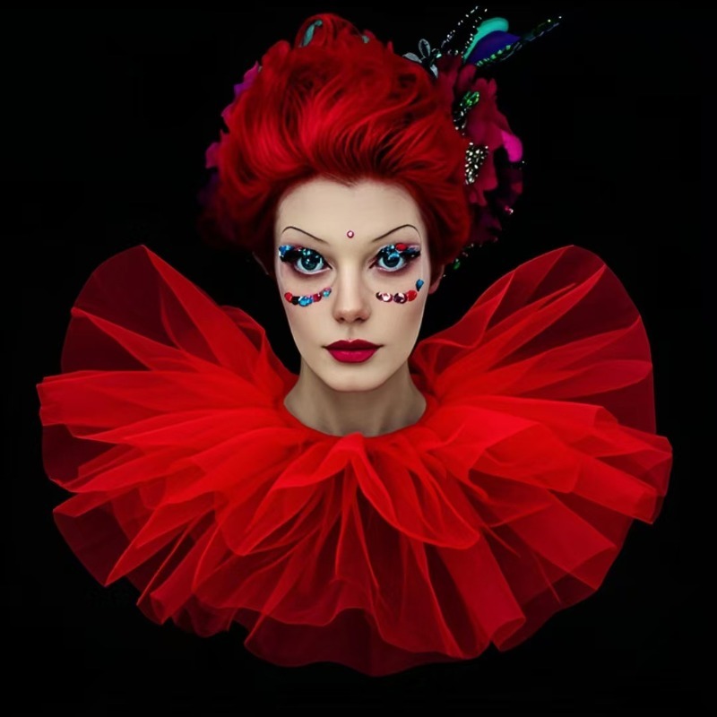 男女通用蓝色网纱假领子欧美舞台蓝色夸张脖套双层蓬蓬纱短款围脖