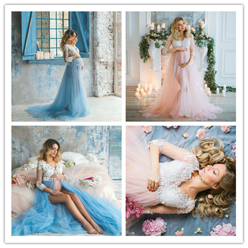 欧美蓝色孕妇礼服新娘孕期换婚纱照影楼摄影艺术写真婚礼纪念长裙