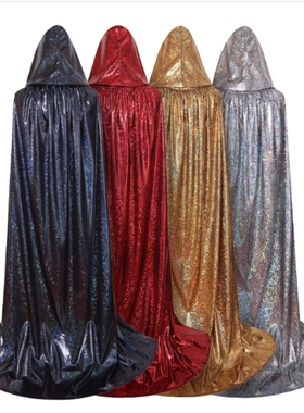 万圣节COS长款亮面斗篷男女通用红色连帽披风角色扮演吸血鬼披肩*