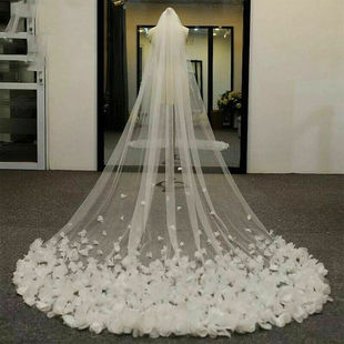 新娘主婚纱长款拖尾花瓣边婚纱头饰结婚影楼拍摄白色超仙森系发饰