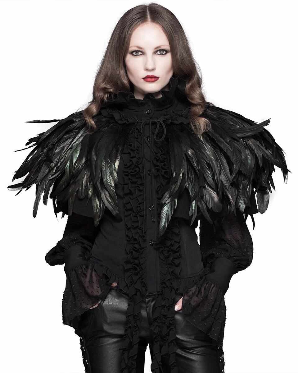 男女通用cosplay哥特风黑色羽毛披肩舞台表演短款斗篷配饰围脖