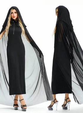 万圣节黑单层网纱披风男女通用吸血鬼女巫cosplay化妆舞会演出服*