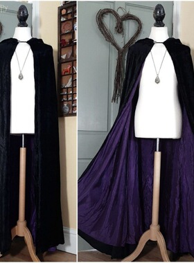 新款黑色紫色双层斗篷万圣节卡通人偶配件舞台装披风连帽长款披肩