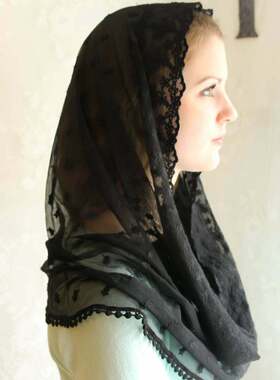 欧美高雅复古黑白女士蕾丝披肩头纱围巾米色外贸新品工厂直销