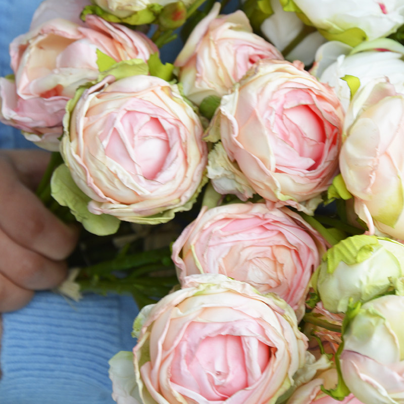 复古假花仿真绢花客厅插花摆设玫瑰花卉餐桌婚庆粉色装饰花束摆件