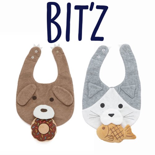 日本 BITZ 2025新生儿宝宝小熊甜甜圈猫咪小鱼围嘴酥干吸水口水巾