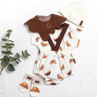 日本 apreslescours 2025宝宝婴儿牛角面包甜甜圈爬服背带裤套装