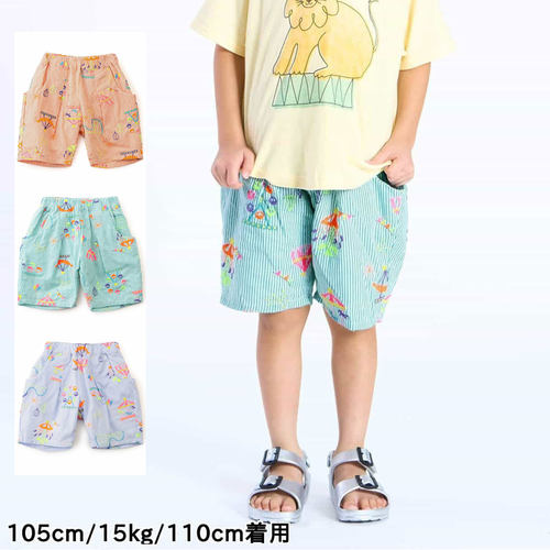 日本 BITZ 2026夏儿童卡通刺绣游乐园马戏团大口袋5分休闲裤短裤