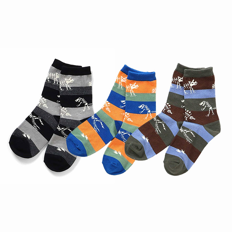 日本 Ampersand 2025春儿童霸王龙恐龙骨架中筒运动抗菌防滑袜子