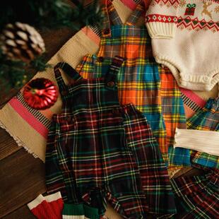 日本圣诞节 BREEZE 2024秋冬新生儿宝宝水洗通勤彩色格子厚背带裤