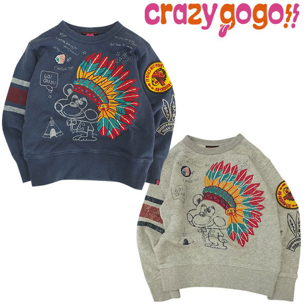 日本crazy gogo 2024春秋潮牌儿童装 印第安纳熊米色线圈圆领卫衣
