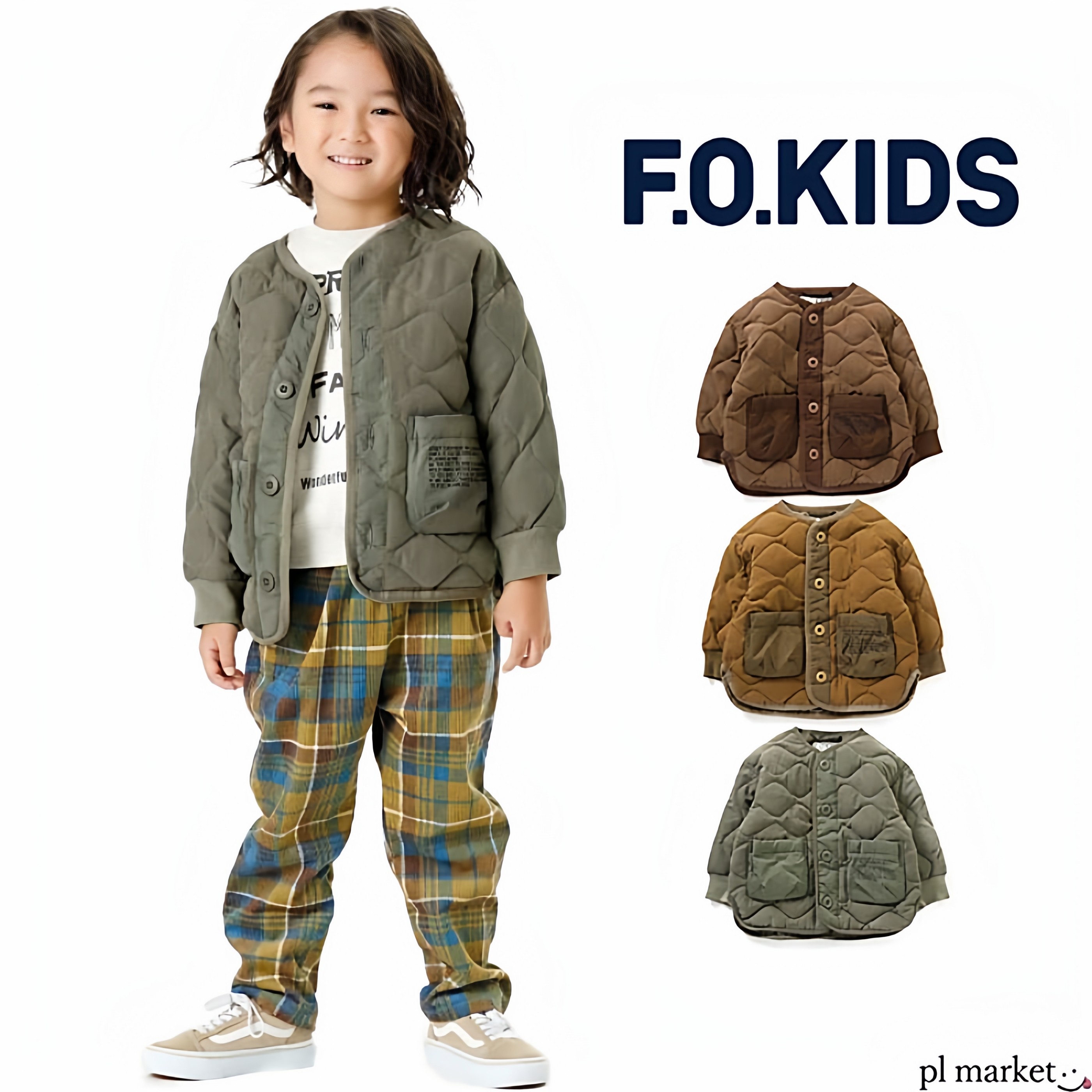 日本 F.O.KIDS 2025秋冬儿童装美拉德风外套绗棉夹棉保暖夹克棉服