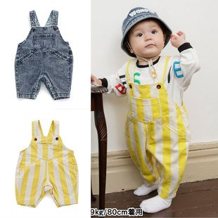 日本 breeze 2025春小宝宝婴儿口袋水洗雪花牛仔背带裤条纹休闲裤