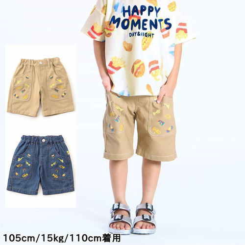 日本 BITZ 2026夏儿童刺绣小号喇叭乐器5分休闲短裤