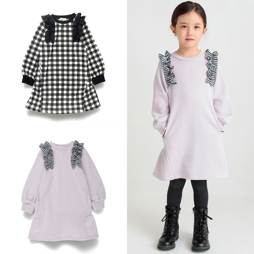 日本 branshes 2024春秋女童装百褶荷叶木耳肩加绒保暖圆领连衣裙,童装/婴儿装/亲子装,连衣裙,淘宝优惠券,粉丝福利购,淘宝优惠卷