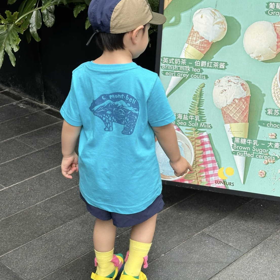 日本美山 montbell 2025夏儿童装北极熊纯棉透气轻薄圆领短袖T恤