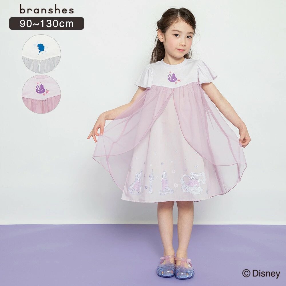 日本 branshes 2026夏女童裙冰雪女王艾莎安娜轻薄透气短袖连衣裙