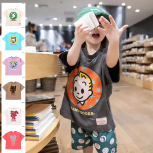 T恤 2026夏儿童男孩女孩小狗喵咪剪影圆领短袖 日本原田治 BREEZE