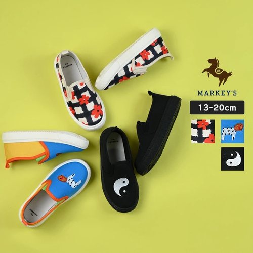 拼色插画刺绣低帮一脚蹬帆布鞋