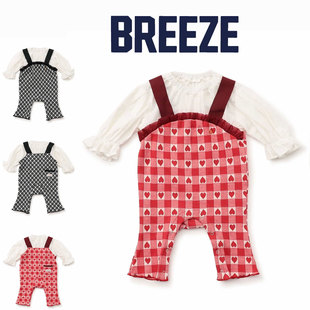 日本 BREEZE 2025秋新生儿女宝宝酷针织碎花背带裤爬服长袖连身衣