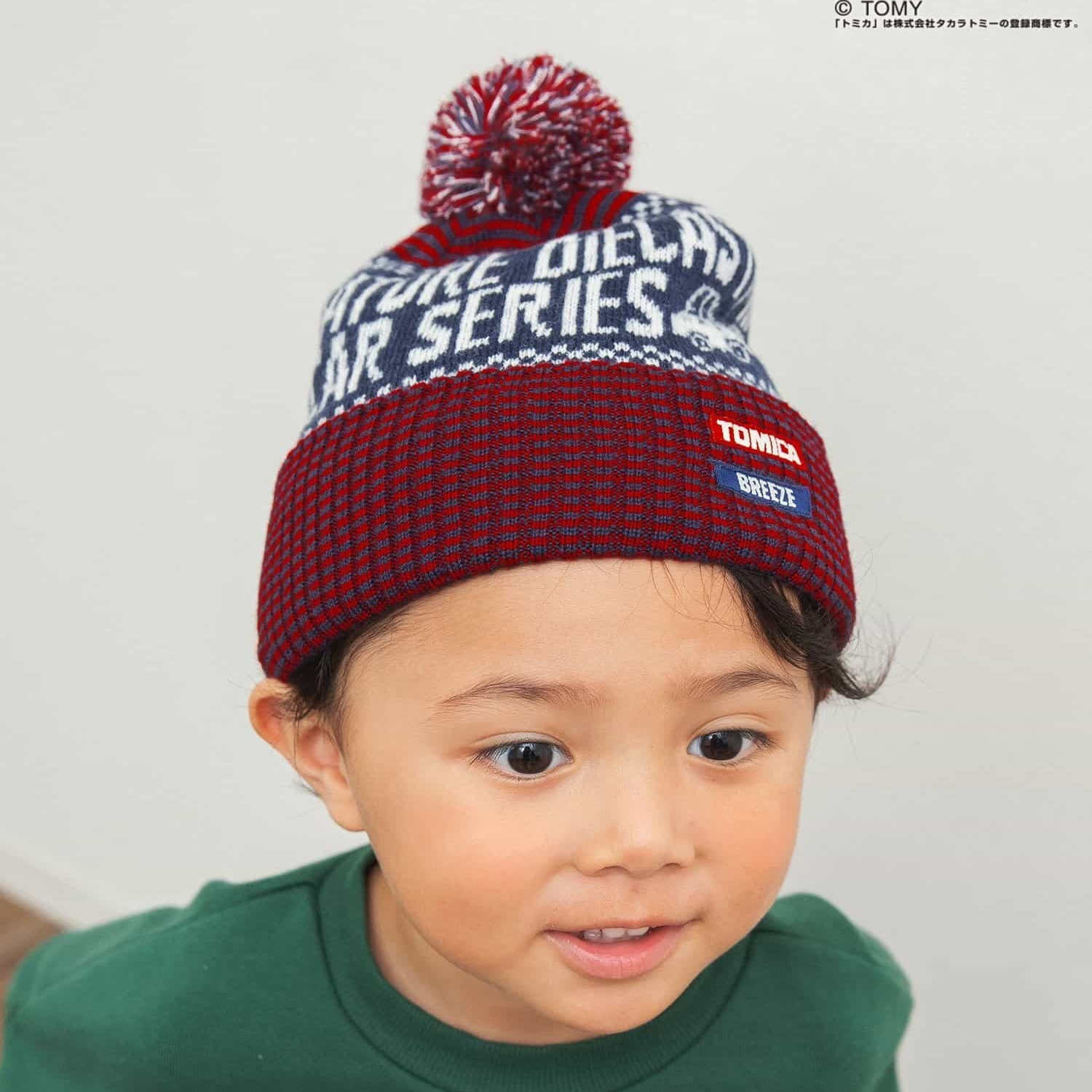 日本多美卡 BREEZE 2025冬儿童柔软毛球球小汽车针织保暖毛线帽子