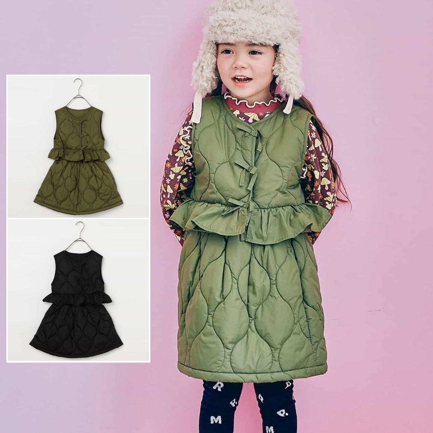 日本 p.premier 2026秋冬女童裙蝴蝶结扣轻薄棉服马甲连衣裙套装