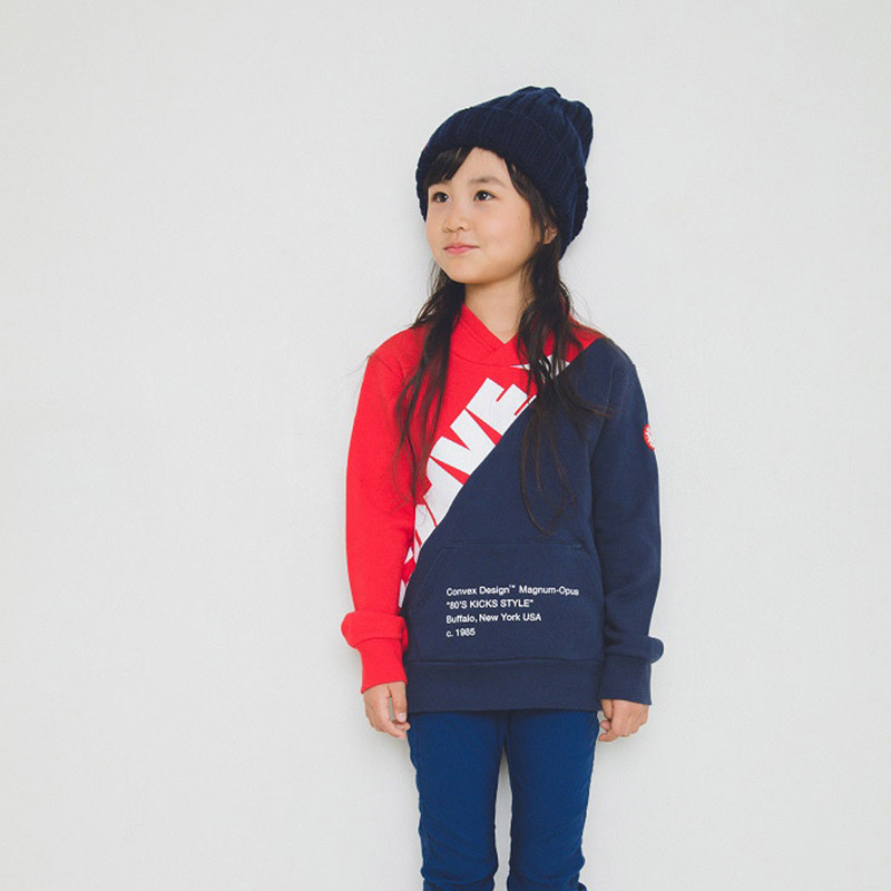 清仓日本潮牌convex男女童装 2022春秋款 拼接 套头毛圈纯棉卫衣