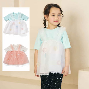 日本 apreslescours 2026春夏女童装加两件雪纺背带裙叠穿短袖T恤
