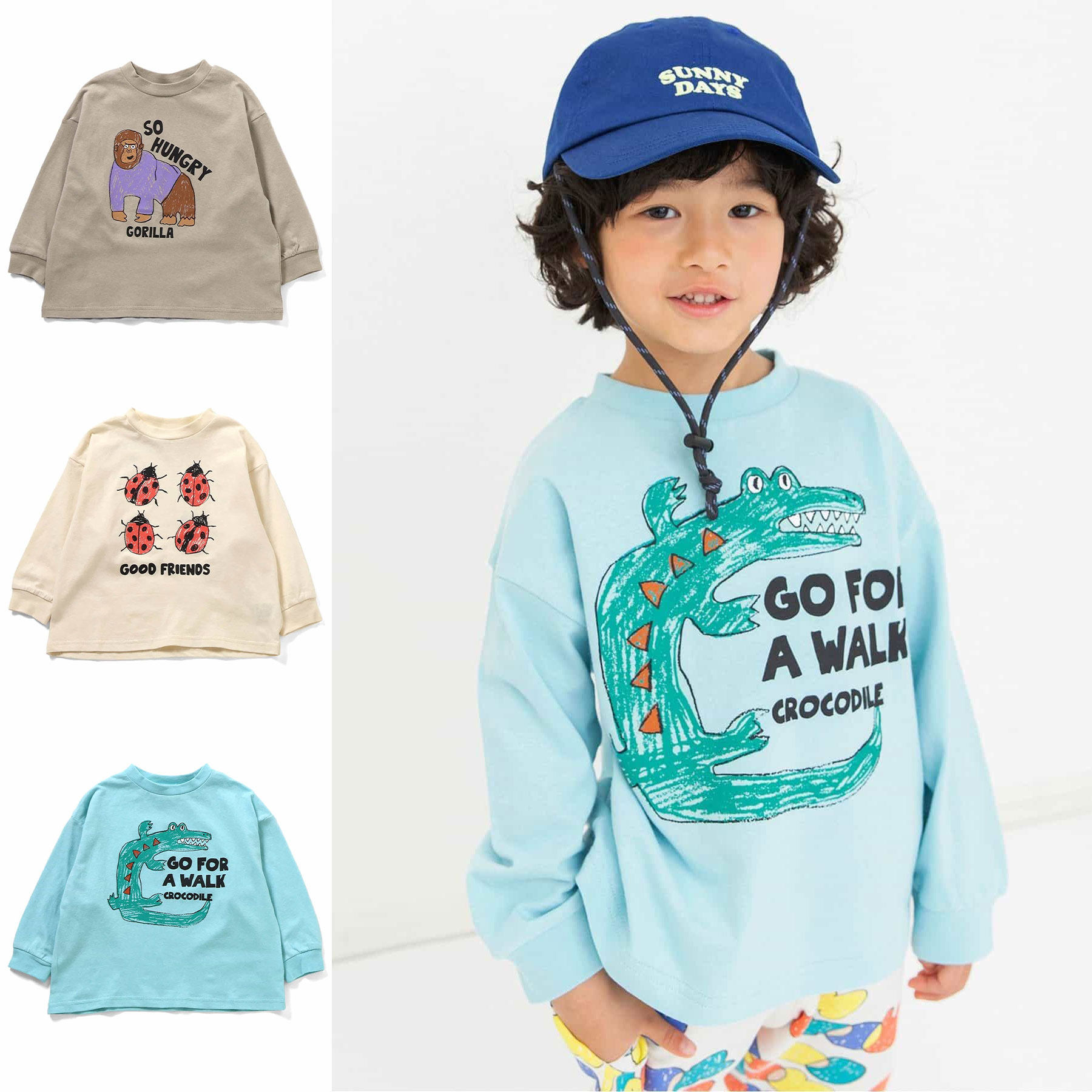 日本 BREEZE 2026春秋儿童卡通插画鳄鱼猩猩七星瓢虫圆领长袖T恤,童装/婴儿装/亲子装,T恤,淘宝优惠券,粉丝福利购,淘宝优惠卷