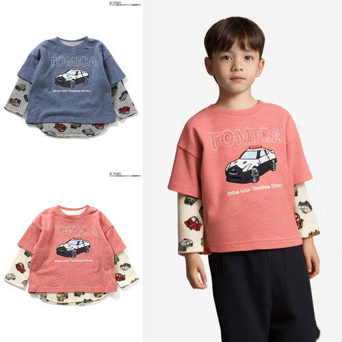 警车卡车叠穿真两件长袖T恤