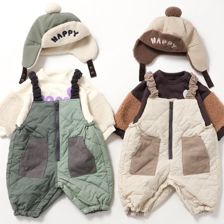 日本 BREEZE 2024秋冬新生儿宝宝水洗通勤夹棉保暖休闲拼色背带裤