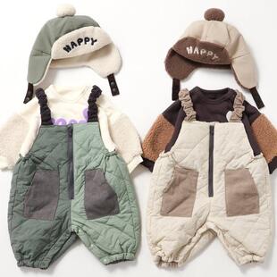 日本 BREEZE 2024秋冬新生儿宝宝水洗通勤夹棉保暖休闲拼色背带裤