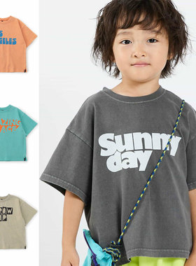 日本 F.O.KIDS 2025夏儿童装good luck 好运字母拼色宽松短袖T恤