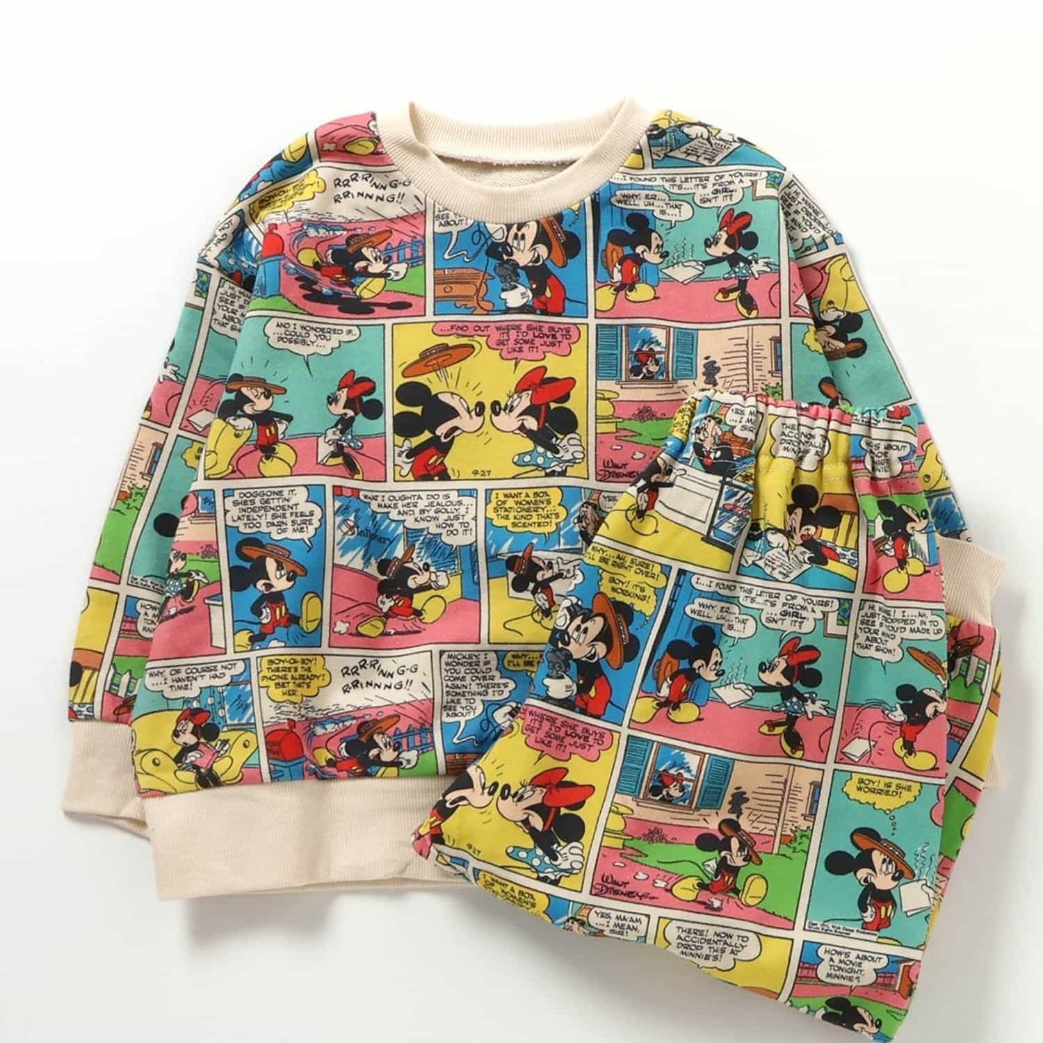 日本迪士尼 breeze 2025秋儿童卡通漫画报纸插画运动卫衣卫裤套装