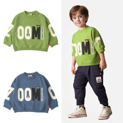 日本 zoomic 2024秋冬儿童装大号字母小熊猫宽松抓绒保暖运动卫衣