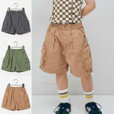 日本 p.premier 2026夏儿童森系阿美咔叽口袋松紧腰宽松5分裤短裤