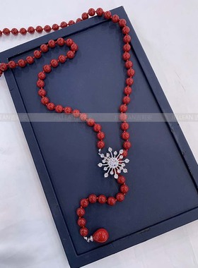 本命年红色新款贝珠高档端毛衣链