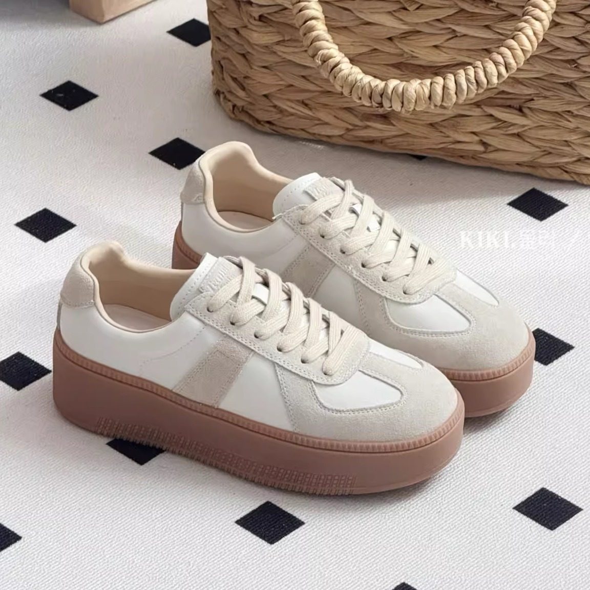 复古真皮拼色厚底德训鞋女2026早春新款板鞋百搭小白鞋休闲运动鞋,女鞋,时尚休闲鞋,淘宝优惠券,粉丝福利购,淘宝优惠卷