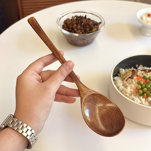 原木大号干饭勺！日式楠木吃饭勺调羹长柄搅拌饭勺拉面汤匙
