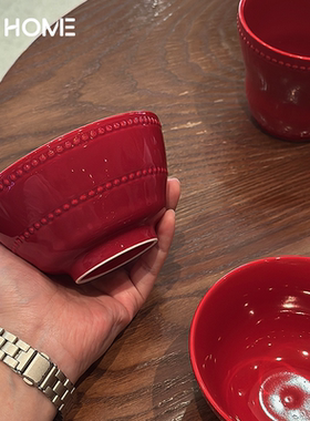 釉下彩红色小碗高温陶瓷吃米饭早餐碗麦片水果蘸料碗新年圣诞餐具