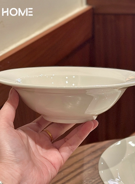 奶油白陶瓷水果碗！家用高级汤碗吃饭一人食小号面碗酸奶碗宽口碗